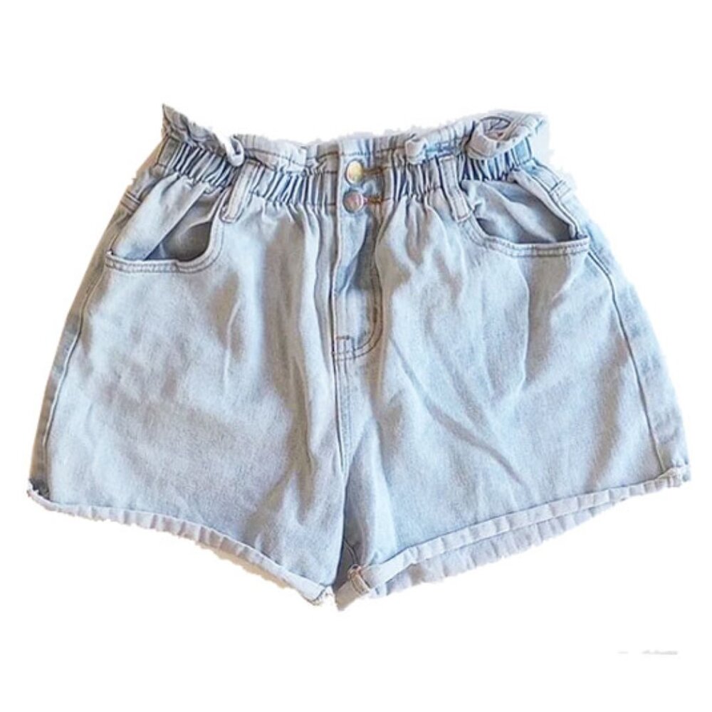 Ava High Waist Paper Bag Rolled-Hem Shorts 10 Light Wash 50off3